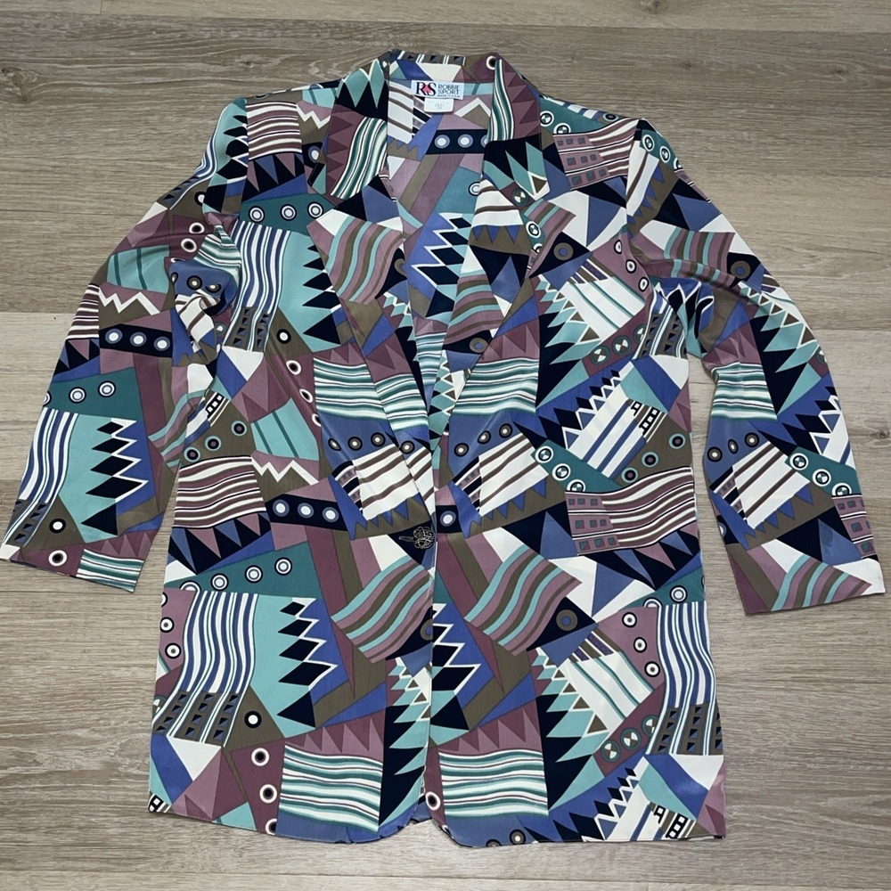 VTG Blazer Maximalist 80s Colorful Abstract Shoulder Pads‎ Art To Wear Print 10